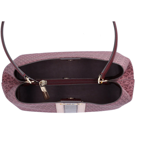 Michael Kors Pratt Medium MK Logo Bucket Shoulder Bag Oxblood Multi Metallic Michael Kors Handbags