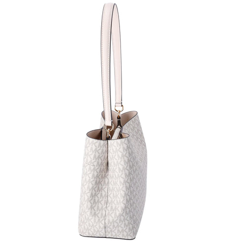 Michael Kors Pratt Medium Shoulder Bucket Bag Signature Logo Light Cream MK Michael Kors Handbags