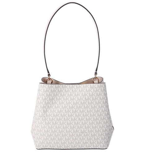 Michael Kors Pratt Medium Shoulder Bucket Bag Signature Logo Light Cream MK Michael Kors Handbags