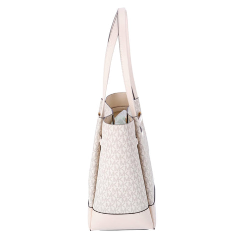 Michael Kors Reed Large Belted Logo Shoulder Bag Tote Light Cream MK Signature Michael Kors Handbags & Purses