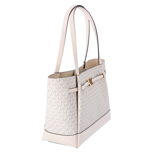Michael Kors Reed Large Belted Logo Shoulder Bag Tote Light Cream MK Signature Michael Kors Handbags & Purses