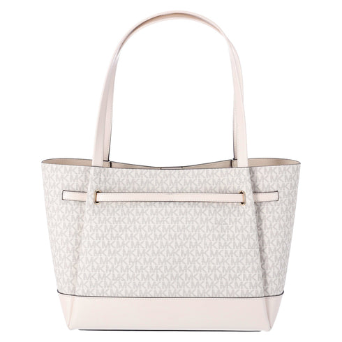Michael Kors Reed Large Belted Logo Shoulder Bag Tote Light Cream MK Signature Michael Kors Handbags & Purses