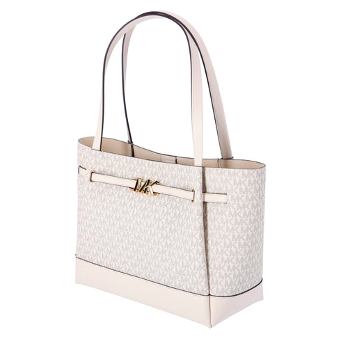 Michael Kors Reed Large Belted Logo Shoulder Bag Tote Light Cream MK Signature Michael Kors Handbags & Purses