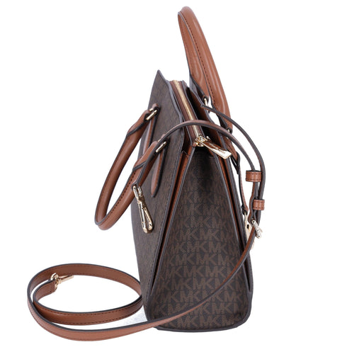 Michael Kors Sheila Medium Signature Logo and Metallic Satchel Brown Gold Michael Kors Handbags