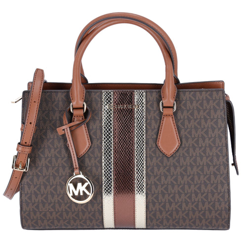 Michael Kors Sheila Medium Signature Logo and Metallic Satchel Brown Gold Michael Kors Handbags