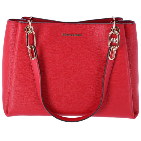 Michael Kors Trisha Large Triple Gusset Compartment Shoulder Tote Bright Red Michael Kors Handbags