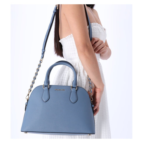 Michael Kors Veronica Medium Dome Satchel Crossbody Denim Blue Saffiano Leather Michael Kors Handbags & Purses