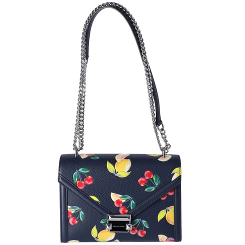 Michael Kors Whitney Medium Flap Shoulder Bag Fruit Print Navy Multi Michael Kors Handbags