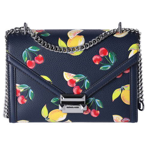 Michael Kors Whitney Medium Flap Shoulder Bag Fruit Print Navy Multi Michael Kors Handbags