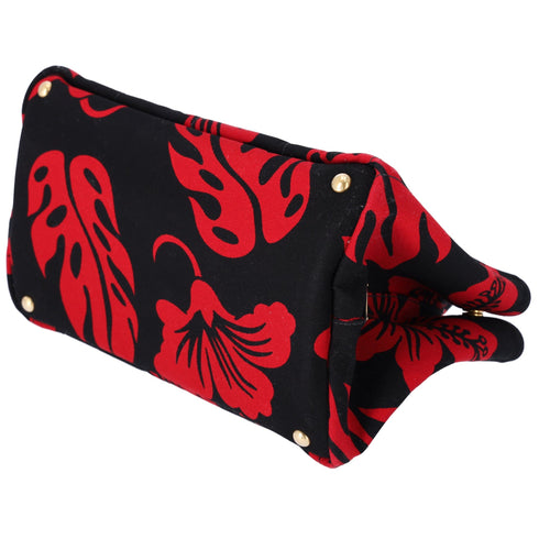 PRADA Canapa Tote Bag Black Red Canvas Leaves Print PRADA Handbags