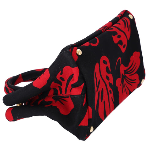 PRADA Canapa Tote Bag Black Red Canvas Leaves Print PRADA Handbags