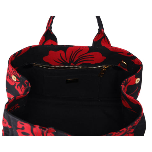 PRADA Canapa Tote Bag Black Red Canvas Leaves Print PRADA Handbags