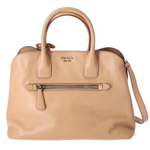 PRADA Logo Handbag BN2554 Beige Saffiano Cuir Leather PRADA Handbags