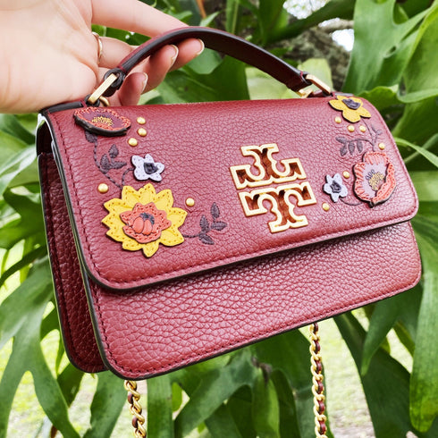 Tory Burch Britten Embellished Mini Top Handle Bag Crossbody Blood Red Floral Tory Burch Handbags & Purses