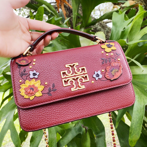 Tory Burch Britten Embellished Mini Top Handle Bag Crossbody Blood Red Floral Tory Burch Handbags & Purses