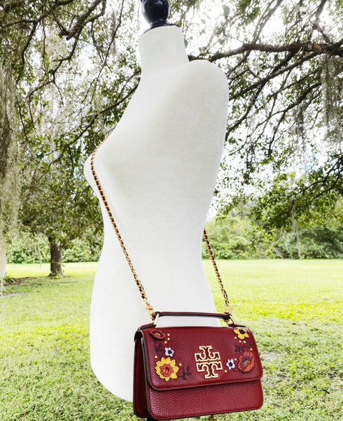 Tory Burch Britten Embellished Mini Top Handle Bag Crossbody Blood Red Floral Tory Burch Handbags & Purses