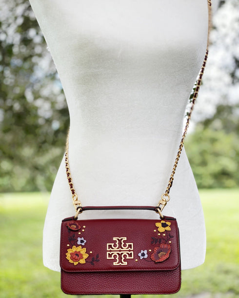 Tory Burch Britten Embellished Mini Top Handle Bag Crossbody Blood Red Floral Tory Burch Handbags & Purses