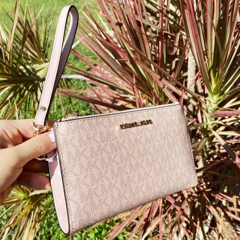 Michael Kors Jet Set Travel Double Zip Wristlet Ballet Pink MK