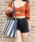 Kate Spade New York Darcy Pond Stripe Large Satchel Crossbody DarK Blue Beige