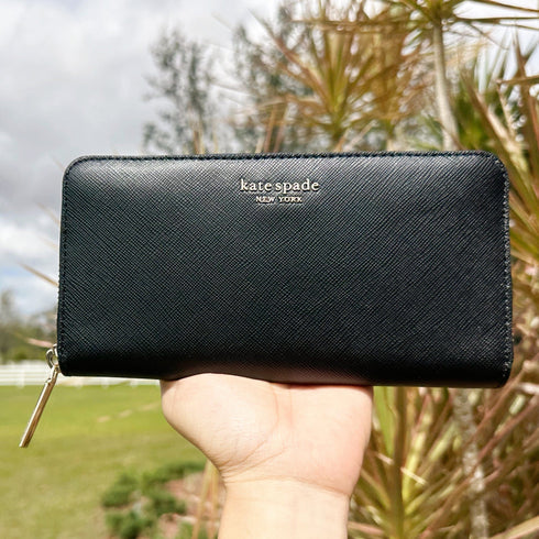 Kate Spade Spencer Leather Zip Around Large Continental Wallet Clutch Black kate spade Wallets