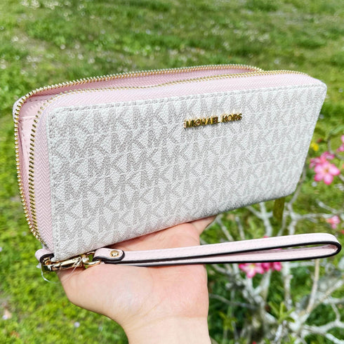 Michael Kors Jet Set Large Continental Wallet Wristlet MK Vanila Pink Blush Michael Kors Wallets