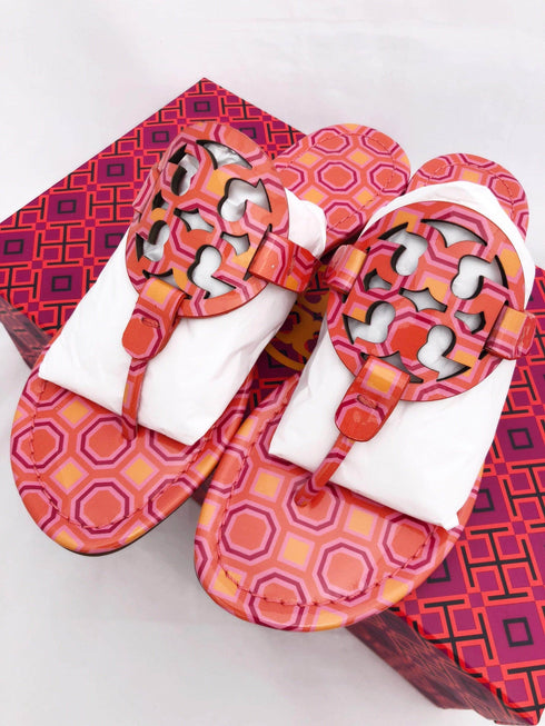 Tory Burch Miller Sandals Flip Flop Orange Coral Pink 7 7.5 8 8.5 10 - Gaby's Bags
