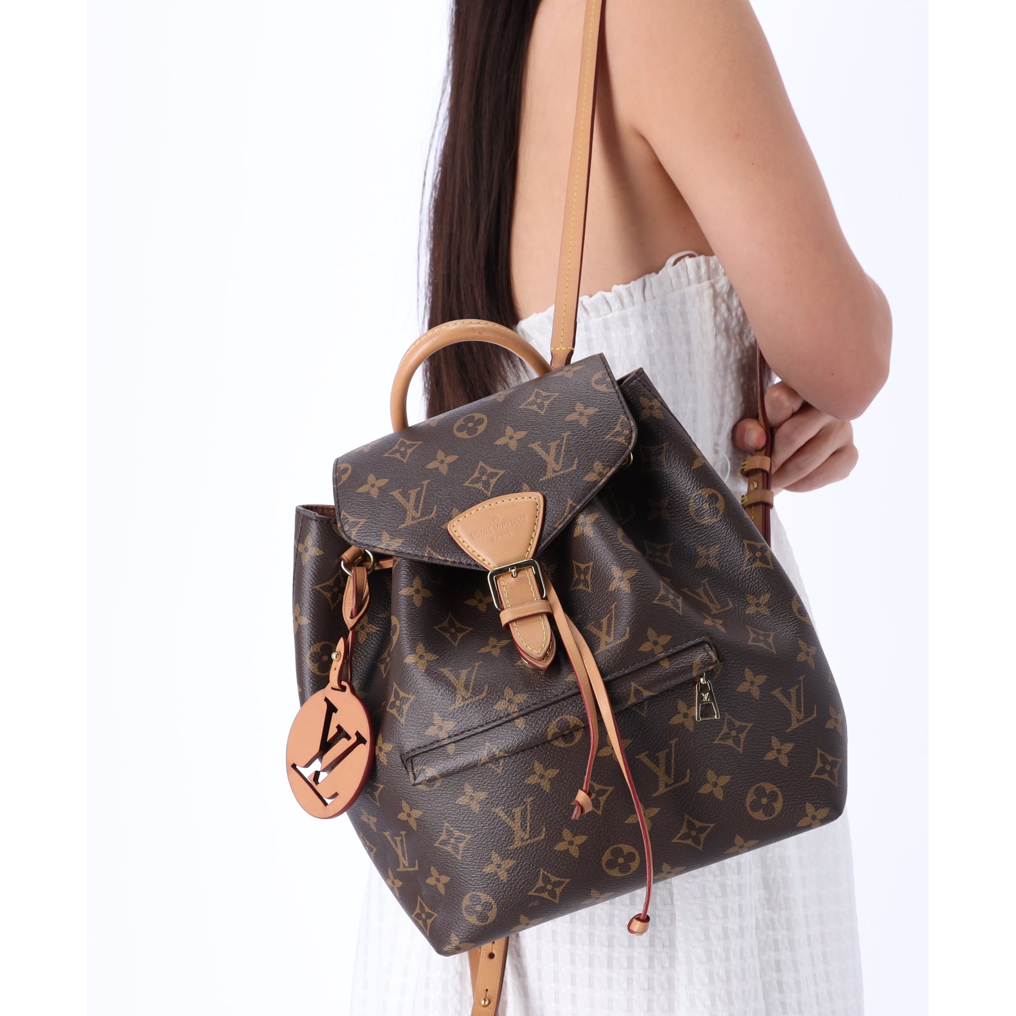 Louis Vuitton Montsouris PM Backpack Brown Monogram With LV Logo Charm M45501