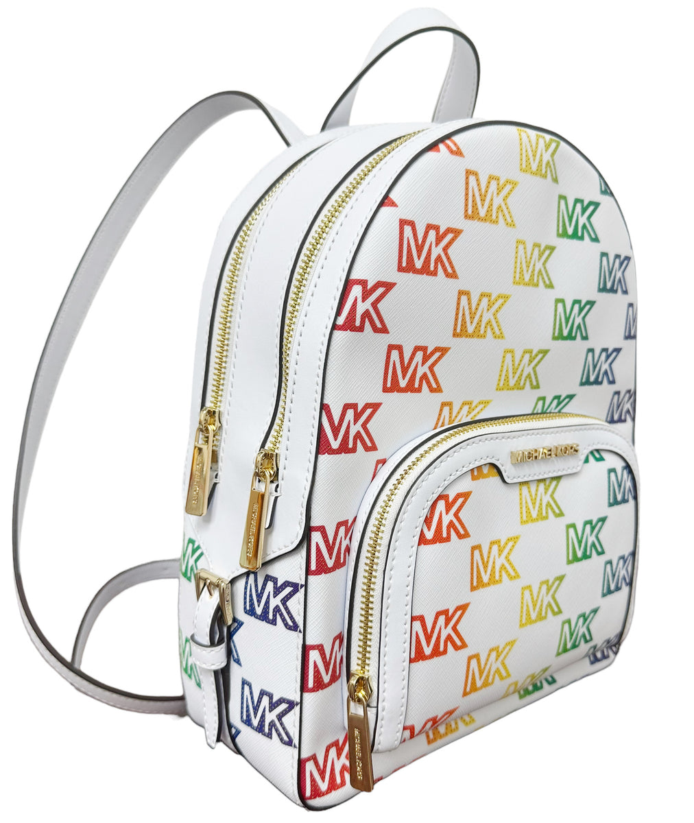 Michael Kors Cooper Commuter Medium Sling Bag Backpack MK Rainbow Optic  White