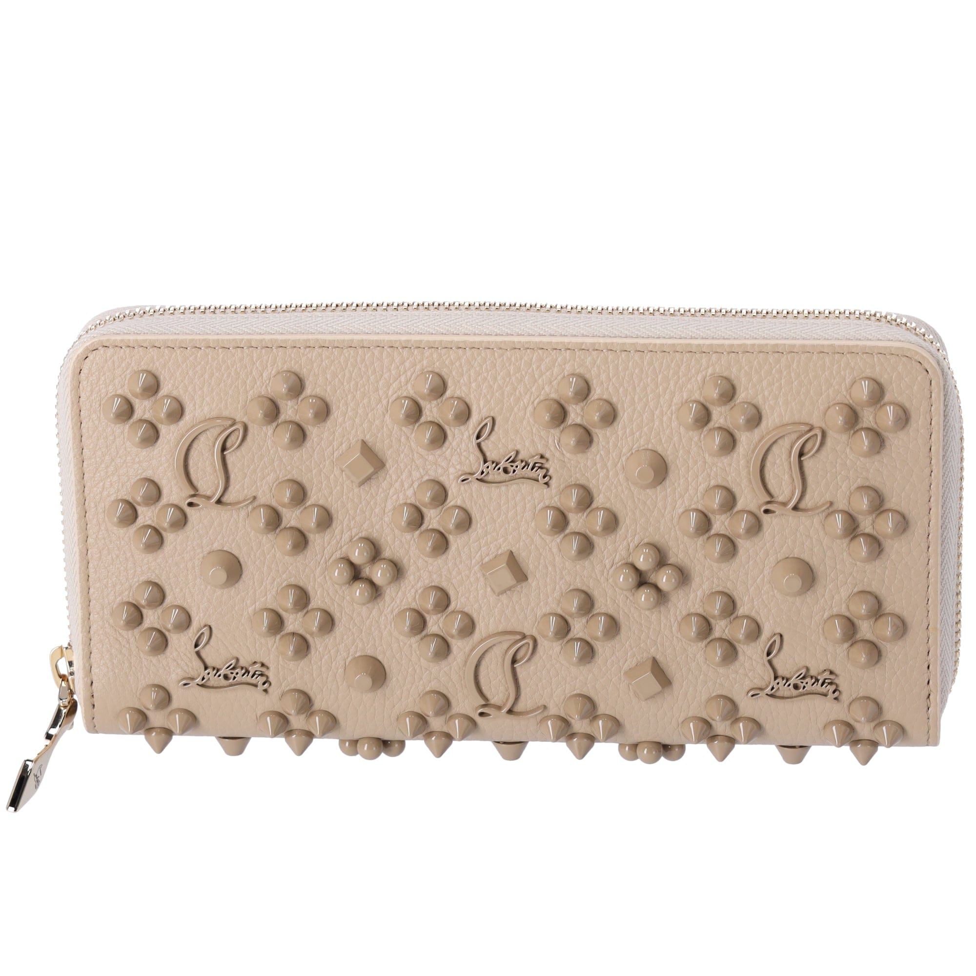 Christian Louboutin Panettone Studded Zip Around Wallet Beige 