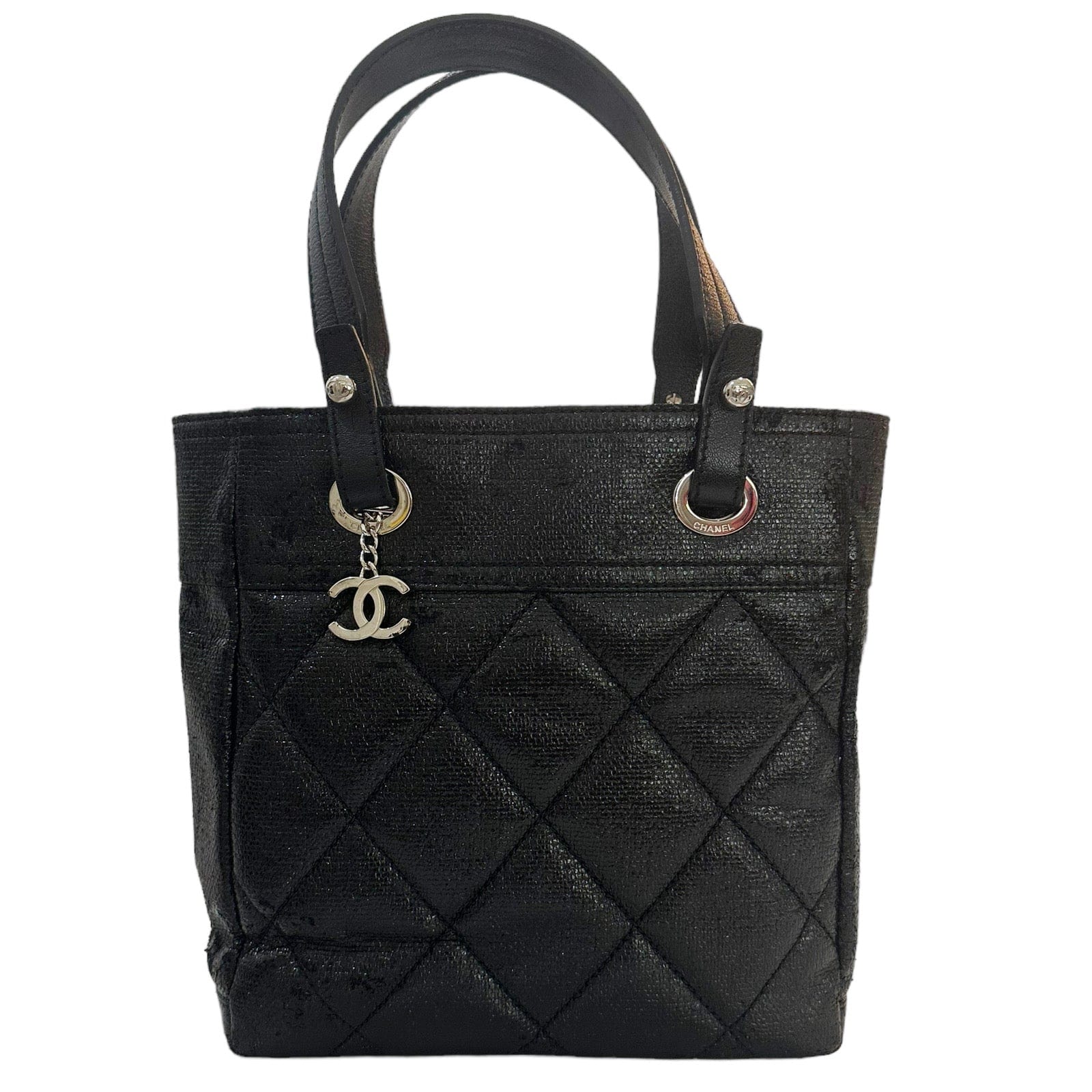 chanel shopping bag leather black