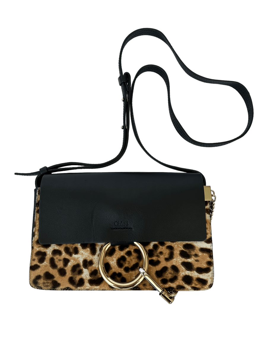 Chloé Faye Shoulder Crossbody Bag Leather Black Leather Leopard Print ...