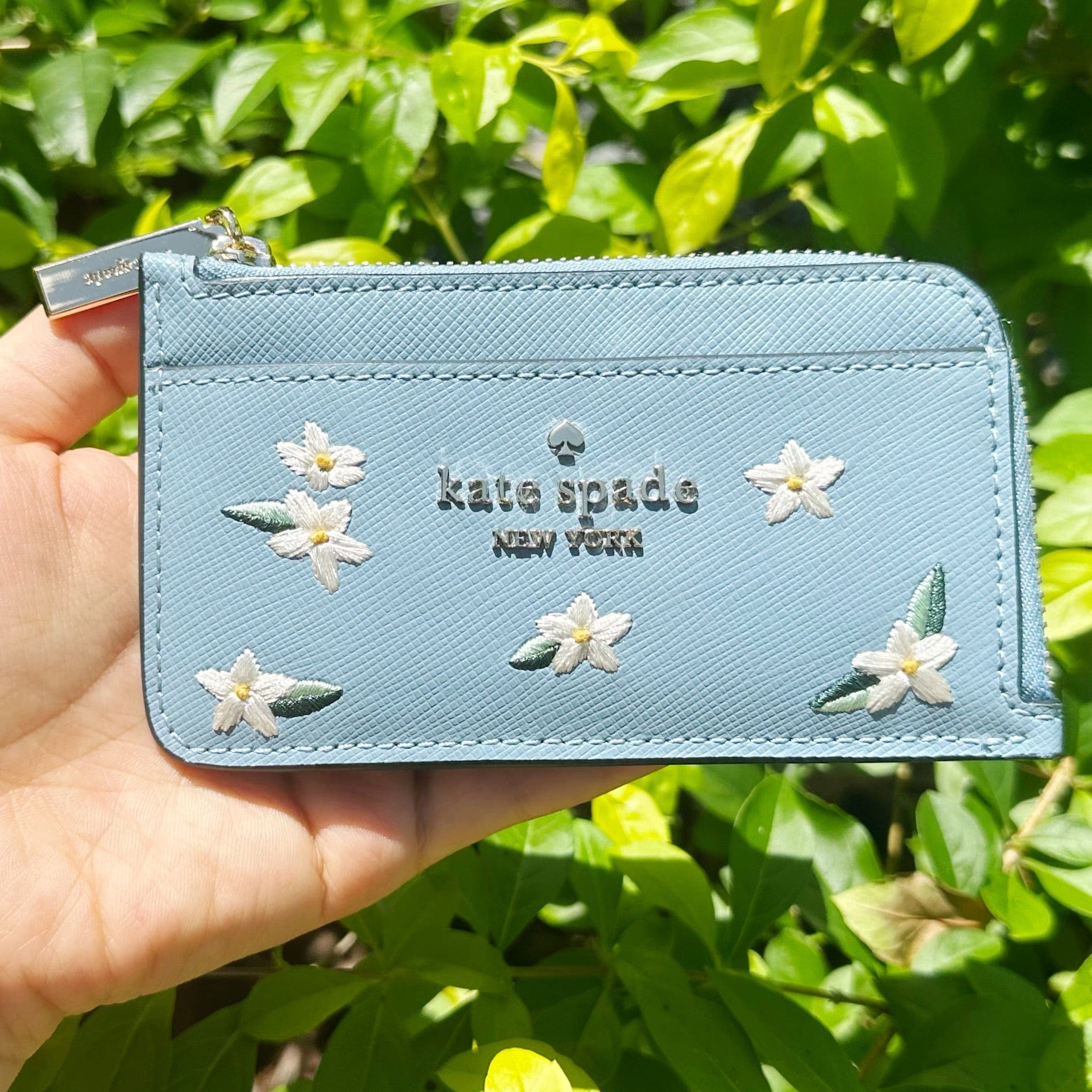 Kate Spade Madison Large Slim Bifold Wallet Polished Blue Saffiano
