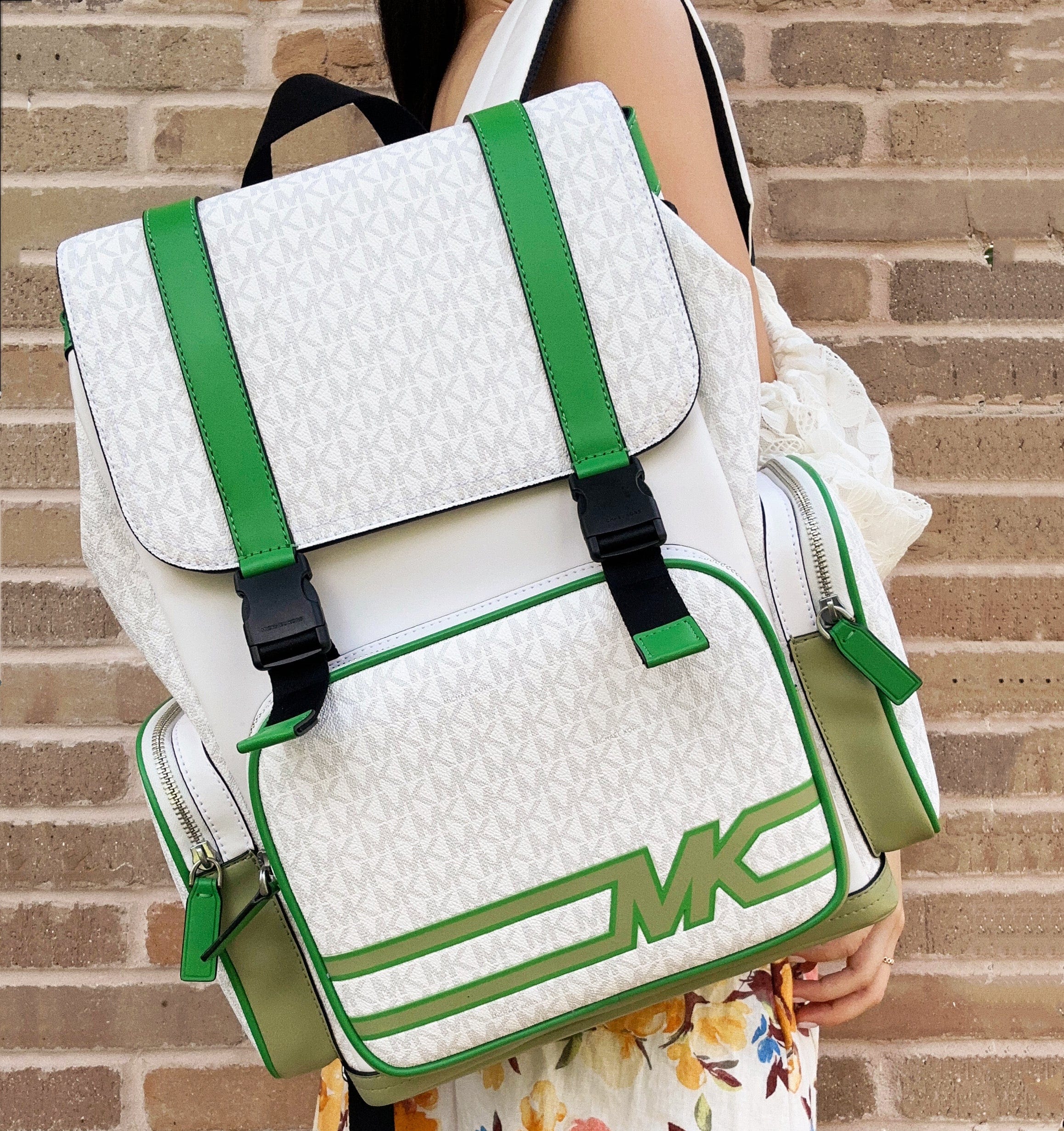 Michael Kors Cooper Unisex Large Bright White MK PVC Travel School Backpack