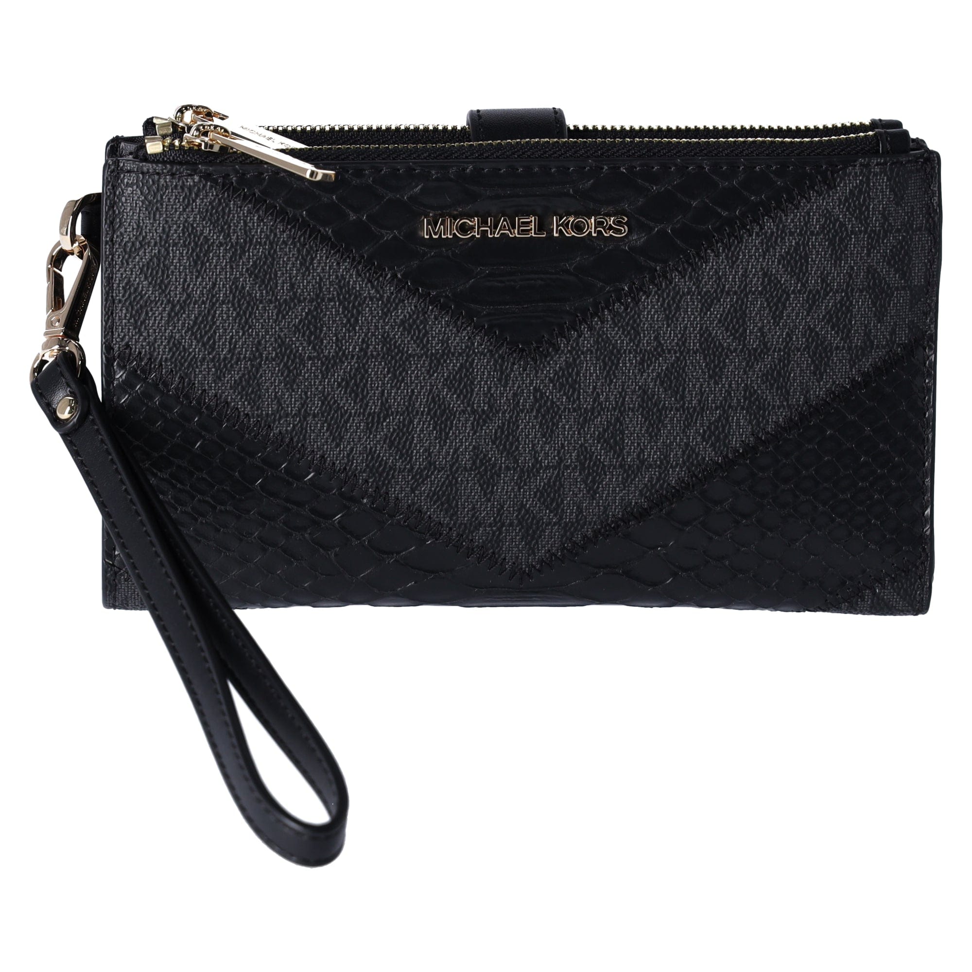 Michael Kors Jet Set Travel Large Double Zip Wallet MK Black Multi