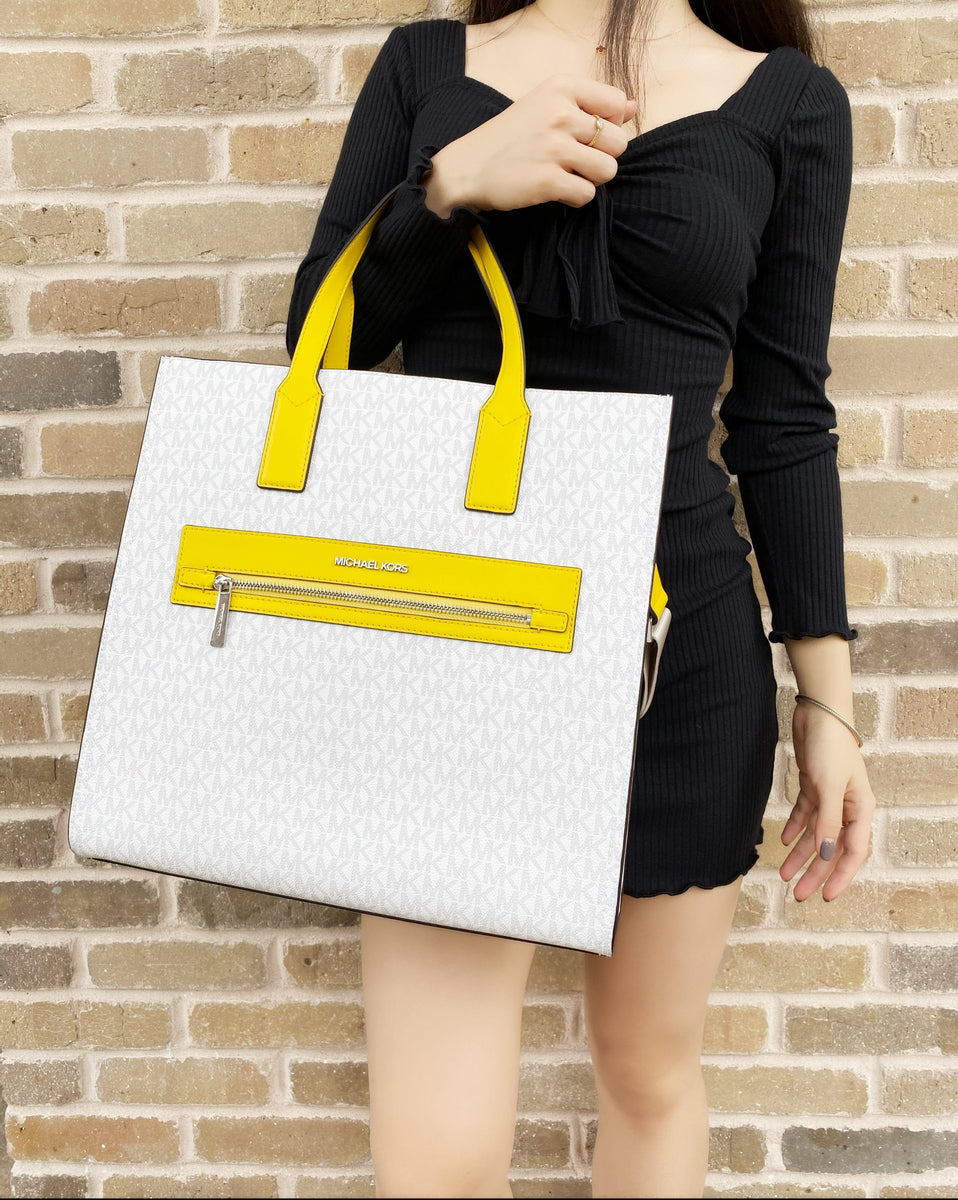 Michael Kors Kenly Large North South Tote White MK Signature Citrus Ye ...