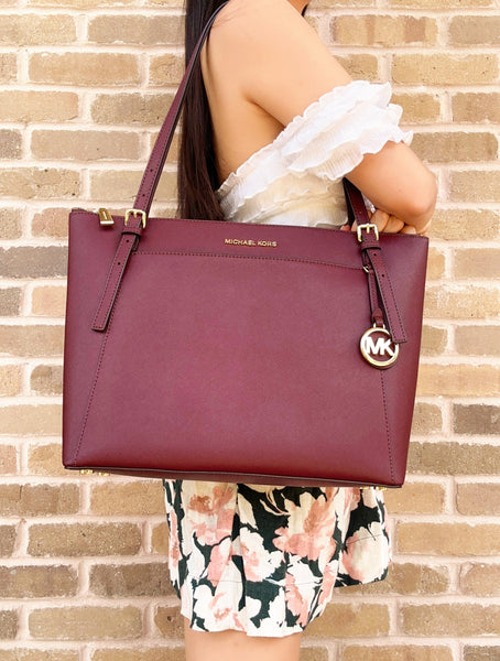 Michael Kors Edith Large Leather Open Tote In Merlot