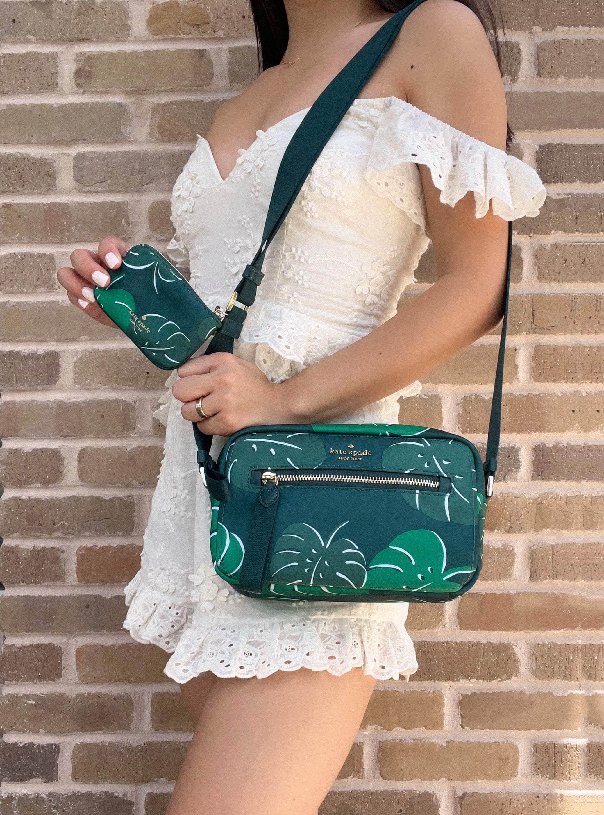Kate Spade Bags | Kate Spade Chelsea Monstera Leaves Printed Nylon Camera Bag Green Multi | Color: Gold/Green | Size: Medium | Fine_Closet's Closet