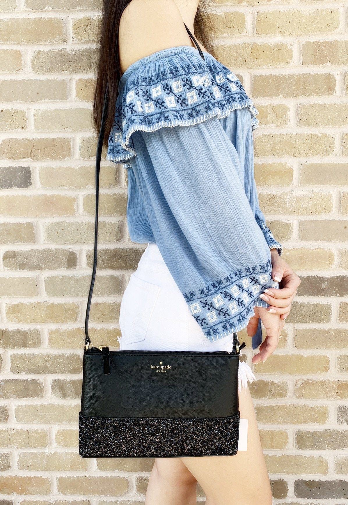 セールkate spade Ramey Greta Courtグリッタークロスボディ Kate Spade Greta Court Ramey Glitter Small Crossbody Black