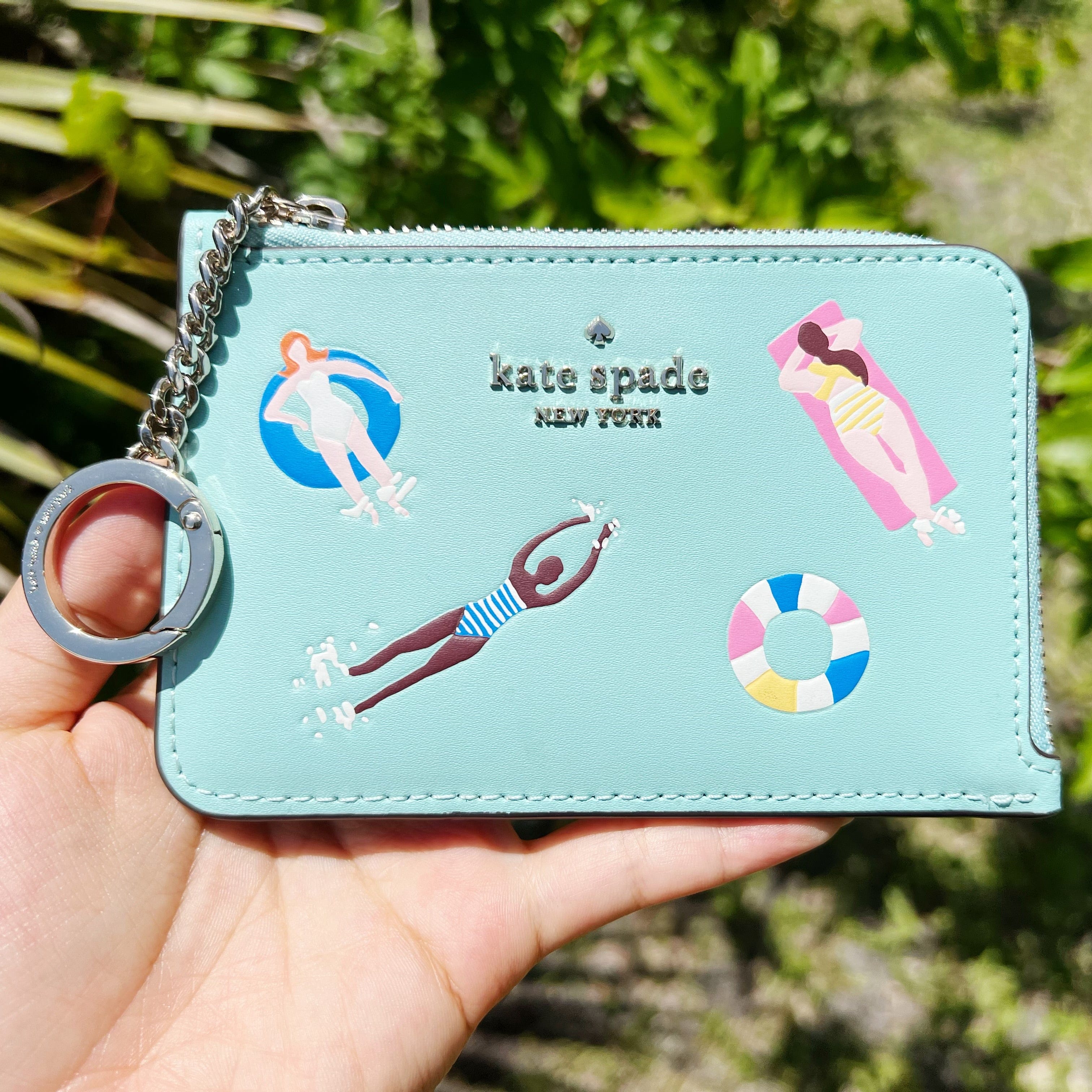 Kate Spade Honeycrisp Apple Medium L-Zip Card Holder, Blue Multi