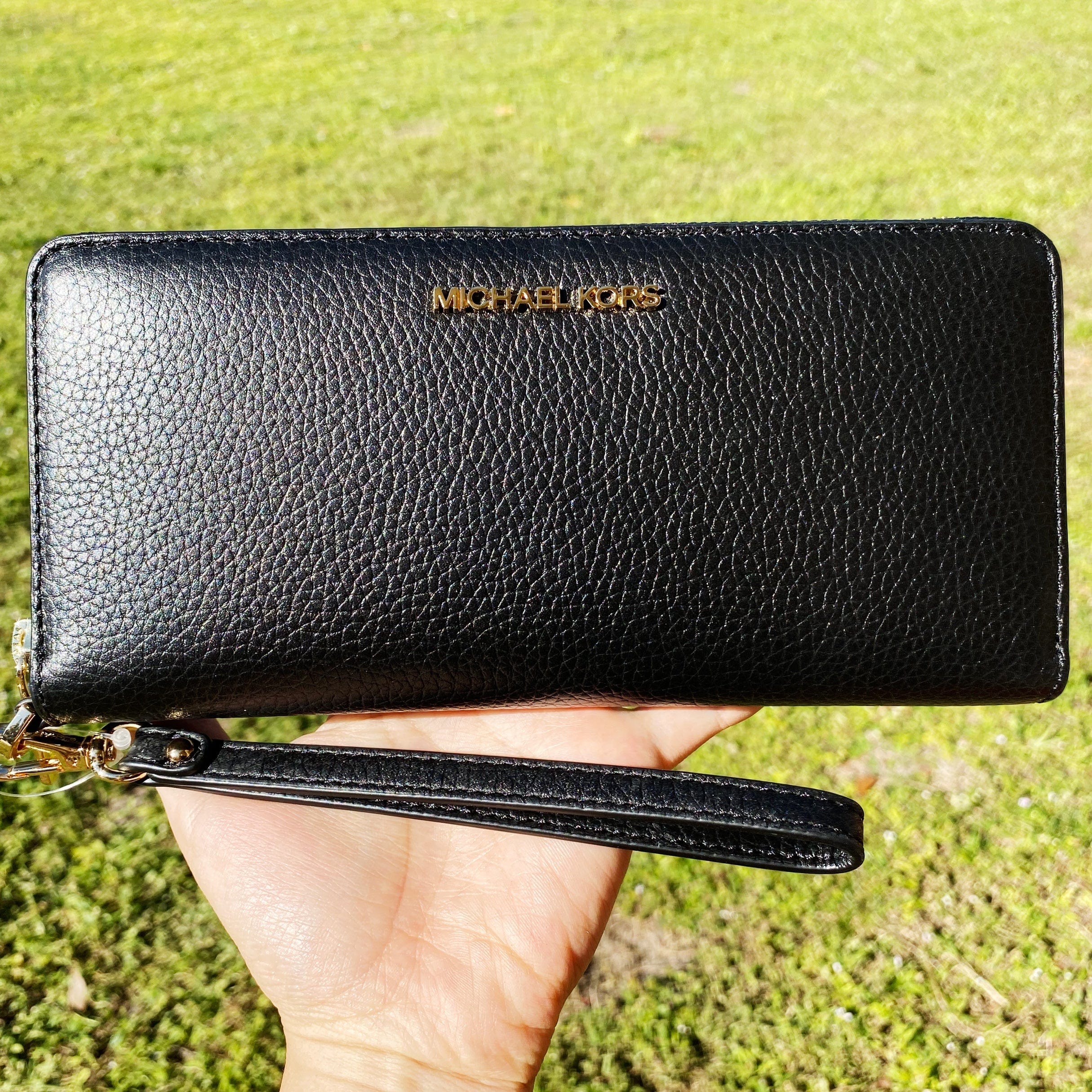 Michael Kors Jet Set Phone Wristlet Wallet Large Black in Leather