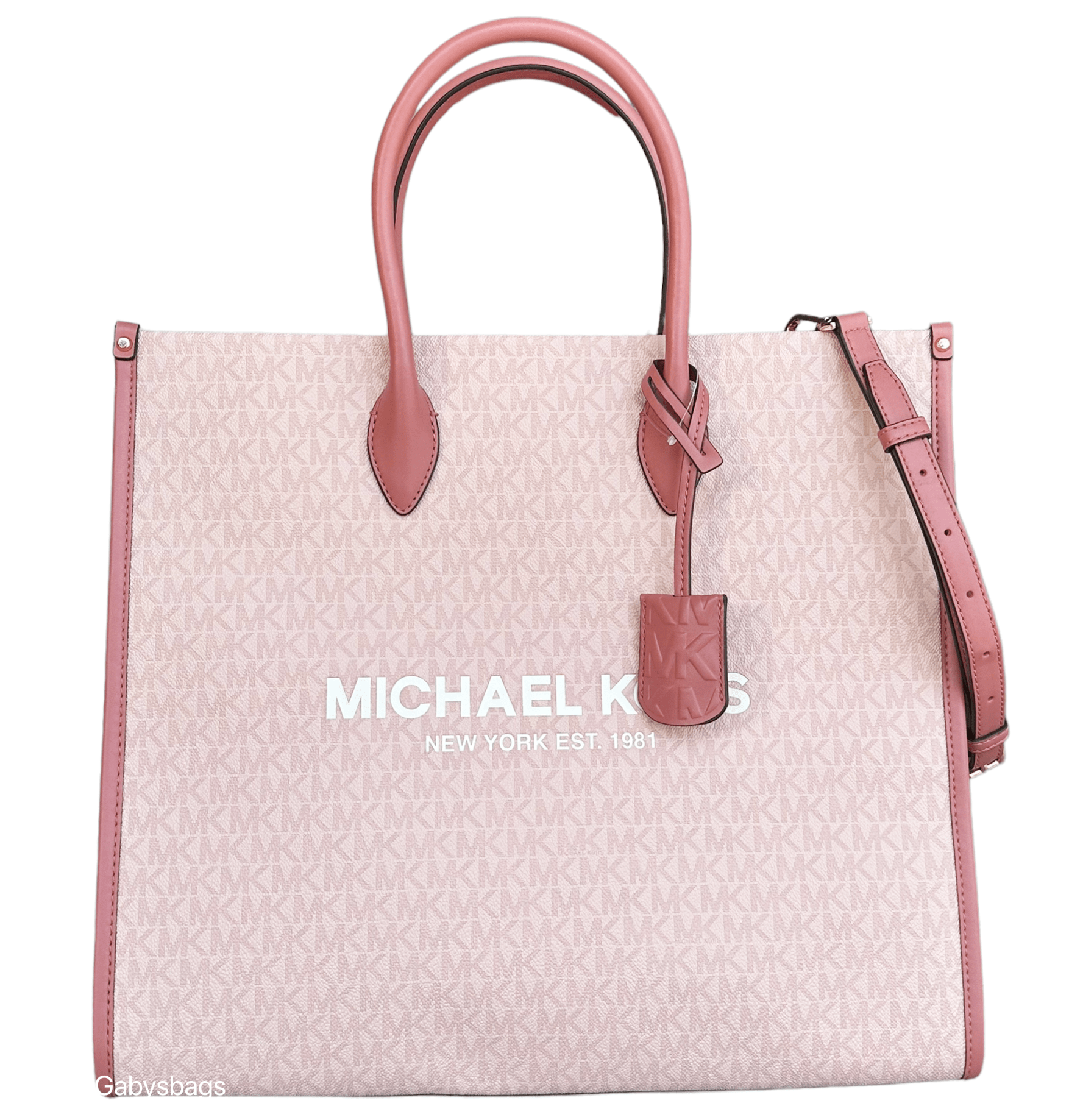 Michael Kors Mirella Large MK Logo Tote Crossbody Bag Vanilla Signature
